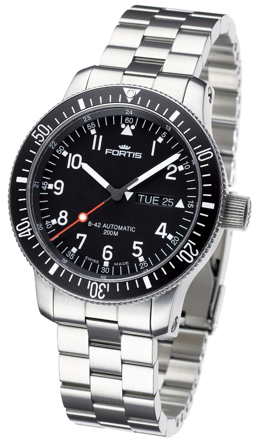 Fortis Mens 647.10.11 M B-42 Official Cosmonauts Day/Date Aeronautic Black Dial Watch