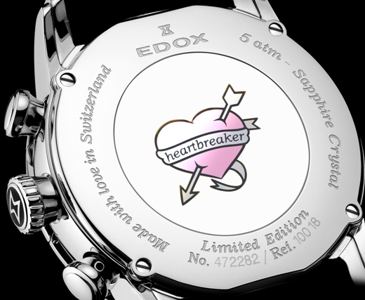 Edox Ladies 10018 3D AIN Heartbeaker Limited Edition Chronograph Fashion Watch - Back View