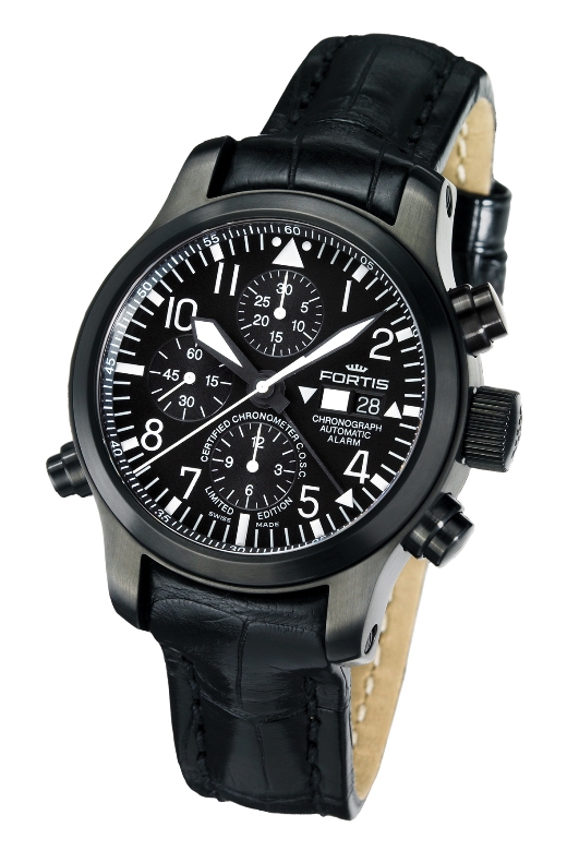 Fortis Mens 657.18.11 L 01 B-42 Flieger Black Chronograph Alarm Luxury Watch