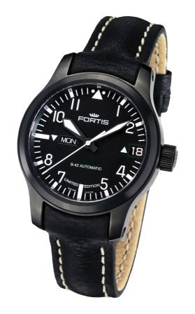 Fortis Mens B-42 Flieger Collection New Limited Edition Easy-to-Read Big Day Date Watches - Black PVD 655.18.91 L01