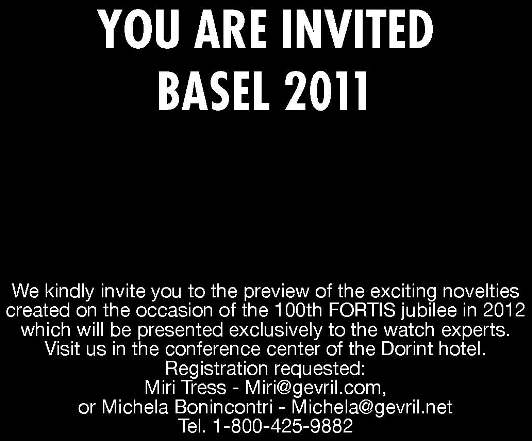 Fortis Watches in Basel - March 24-31, Set Up a Meeting Now with Miri Tress or Michela Bonincontri, Gevril Group
