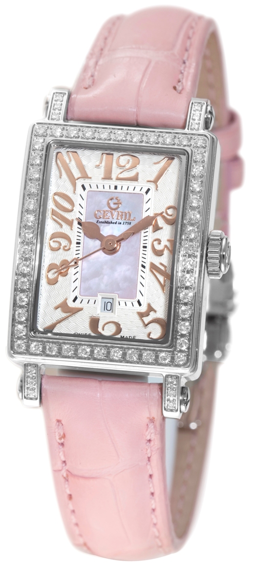 Gevril Ladies 8248RL Super Mini Quartz Pink Mother of Pearl Diamond Luxury Watch